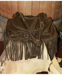 Cut N' Paste Collection Shoulder Bag #CP103 Olive - Large Size, Zipper Closure