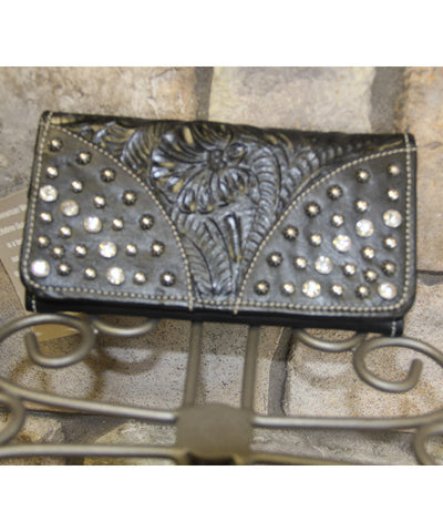 Ladies Flap Wallet - Style # 2020270 - Black with Flower Design